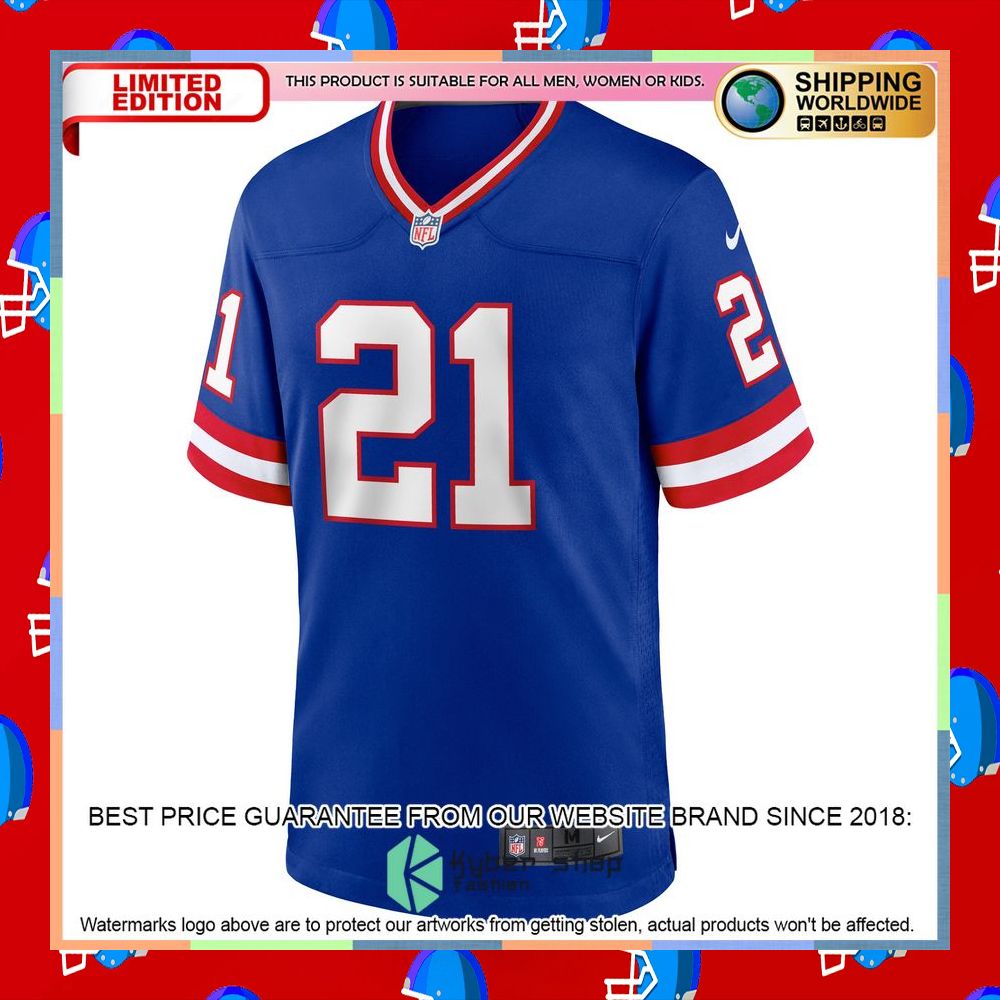 Tiki Barber New York Giants Classic Retired Royal Football Jersey 6 Tiki Barber New York Giants Classic Retired Royal Football Jersey word2