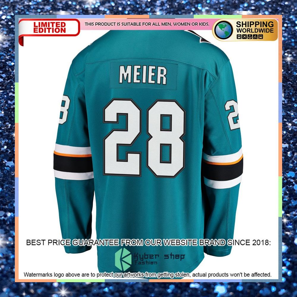 Timo Meier San Jose Sharks Home Premier Teal Hockey Jersey 7 Timo Meier San Jose Sharks Home Premier Teal Hockey Jersey word1