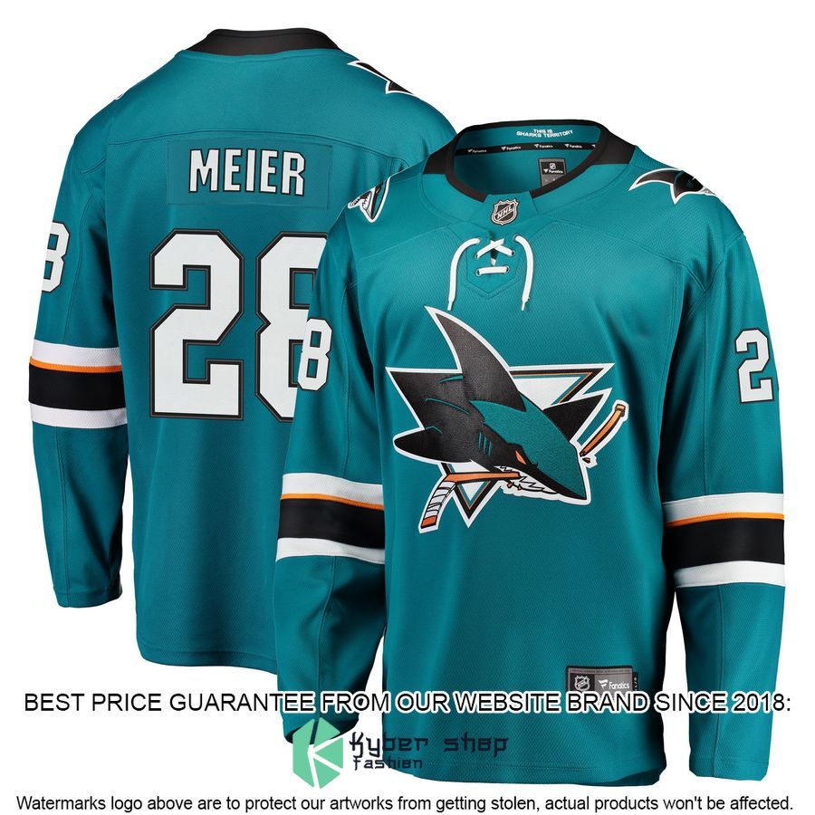 Timo Meier San Jose Sharks Home Premier Teal Hockey Jersey 4 Timo Meier San Jose Sharks Home Premier Teal Hockey Jersey word1