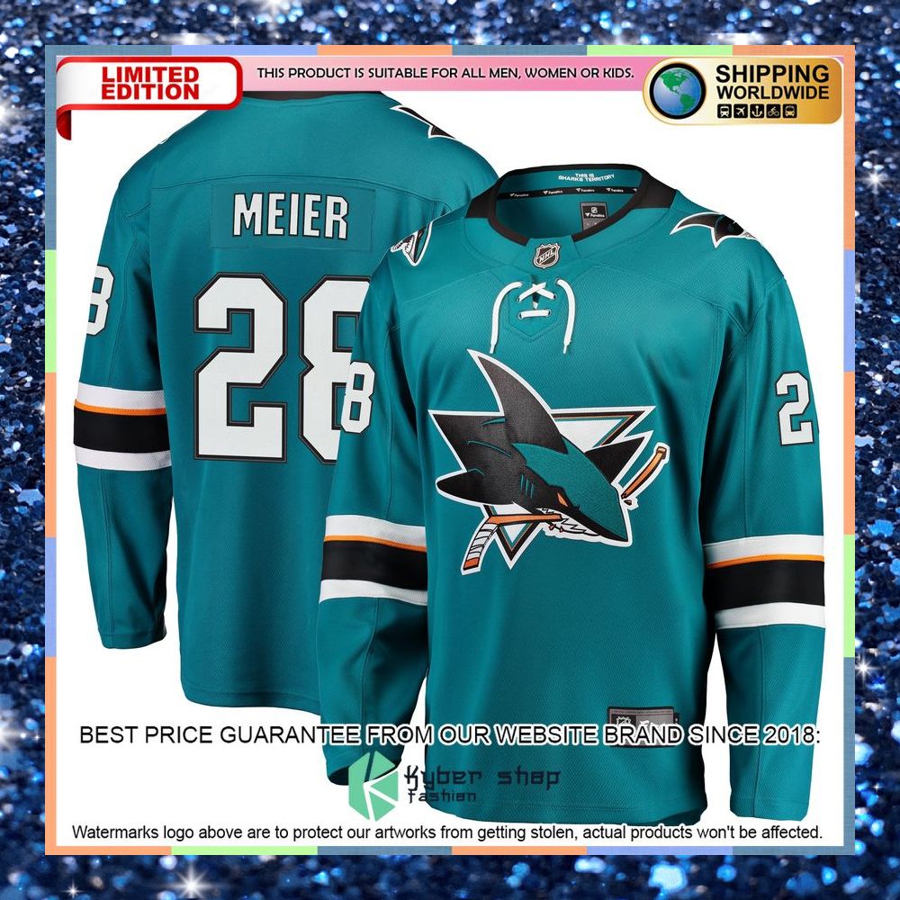 Timo Meier San Jose Sharks Home Premier Teal Hockey Jersey 8 Timo Meier San Jose Sharks Home Premier Teal Hockey Jersey word1