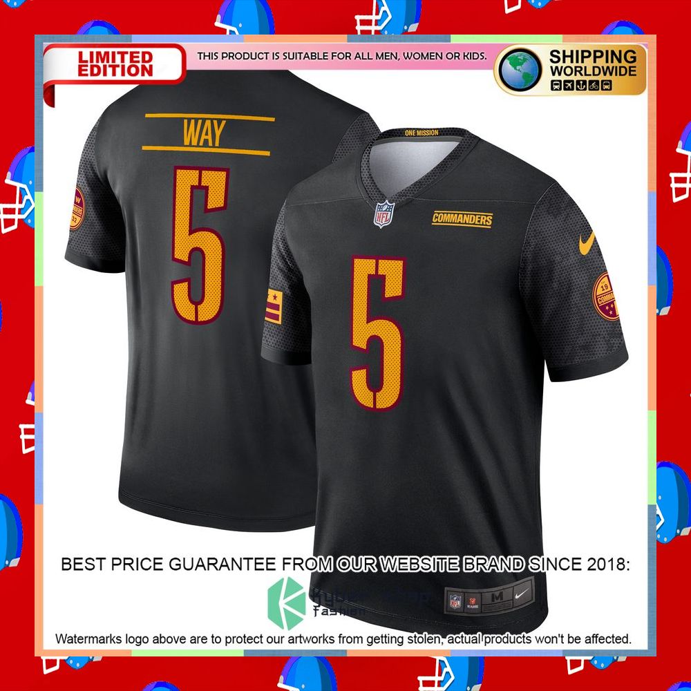 Tress Way Washington Commanders Alternate Legend Black Football Jersey 5 Tress Way Washington Commanders Alternate Legend Black Football Jersey word3
