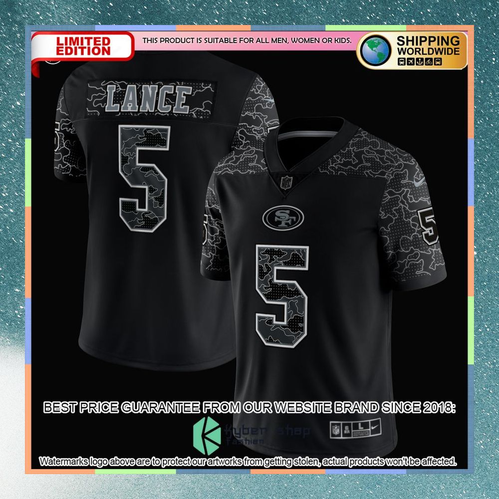 Trey Lance San Francisco 49ers RFLCTV Black Football Jersey 6 Trey Lance San Francisco 49ers RFLCTV Black Football Jersey word2