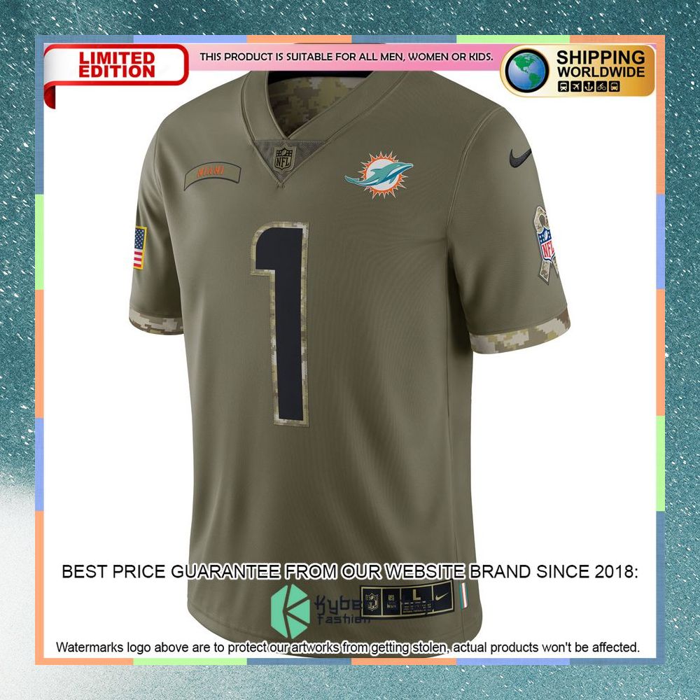 Tua Tagovailoa Miami Dolphins 2022 Salute To Service Olive Football Jersey 6 Tua Tagovailoa Miami Dolphins 2022 Salute To Service Olive Football Jersey word1