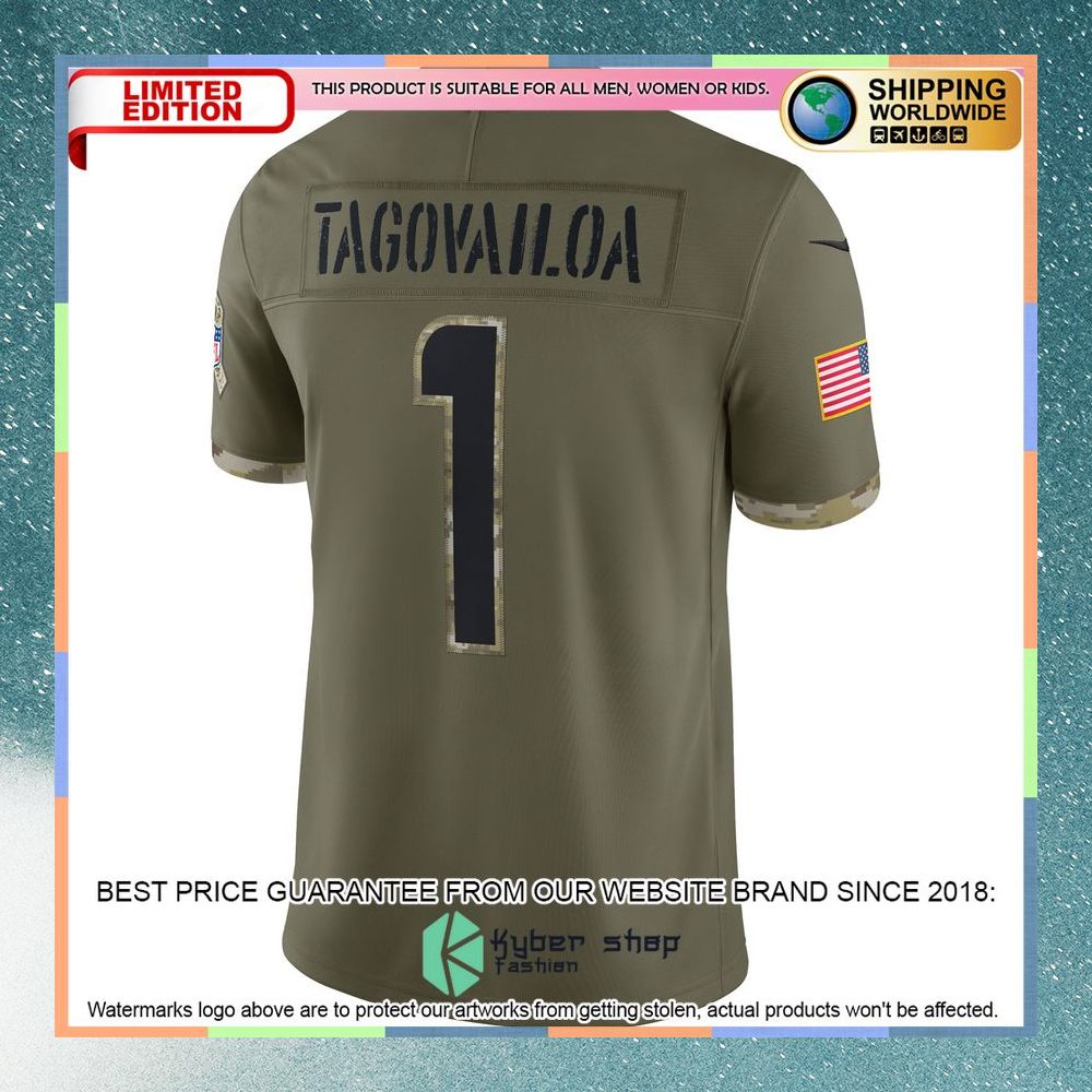 Tua Tagovailoa Miami Dolphins 2022 Salute To Service Olive Football Jersey 7 Tua Tagovailoa Miami Dolphins 2022 Salute To Service Olive Football Jersey word1