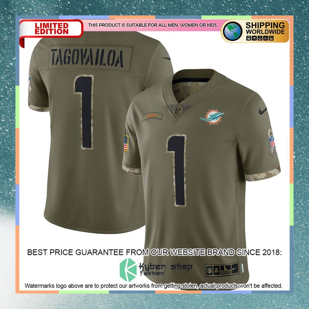 Tua Tagovailoa Miami Dolphins 2022 Salute To Service Olive Football Jersey 8 Tua Tagovailoa Miami Dolphins 2022 Salute To Service Olive Football Jersey word1