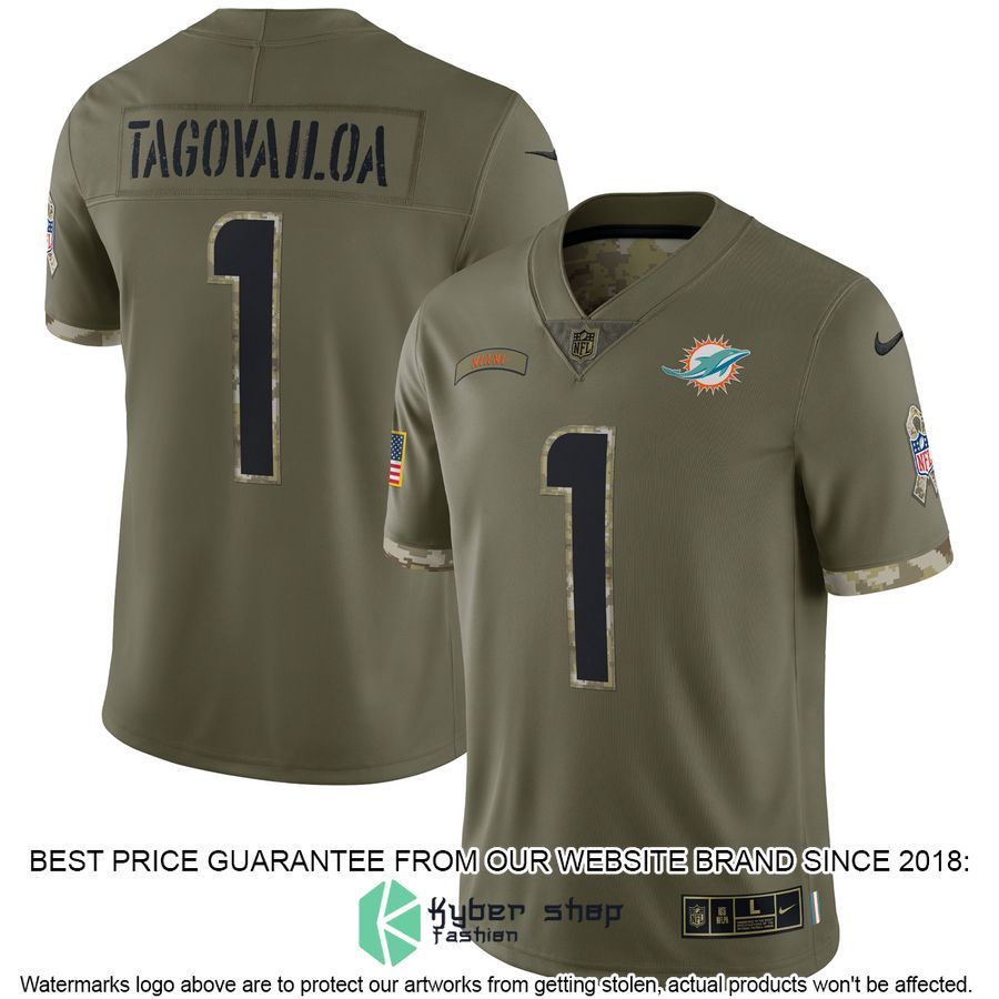Tua Tagovailoa Miami Dolphins 2022 Salute To Service Olive Football Jersey 4 Tua Tagovailoa Miami Dolphins 2022 Salute To Service Olive Football Jersey word1