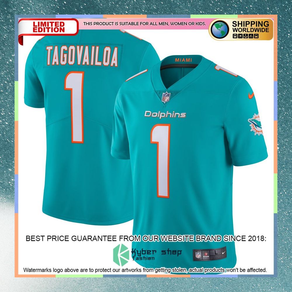 Tua Tagovailoa Miami Dolphins Vapor Aqua Football Jersey 5 Tua Tagovailoa Miami Dolphins Vapor Aqua Football Jersey word1