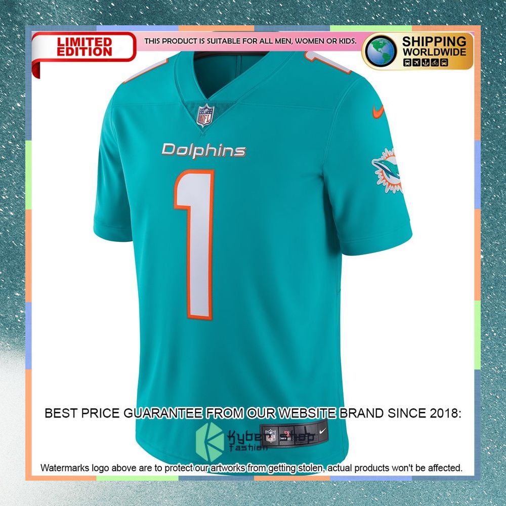 Tua Tagovailoa Miami Dolphins Vapor Aqua Football Jersey 6 Tua Tagovailoa Miami Dolphins Vapor Aqua Football Jersey word1