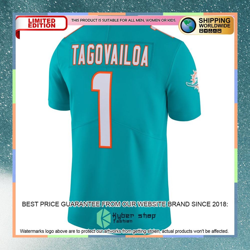 Tua Tagovailoa Miami Dolphins Vapor Aqua Football Jersey 7 Tua Tagovailoa Miami Dolphins Vapor Aqua Football Jersey word1