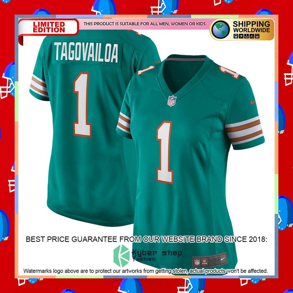 Tua Tagovailoa Miami Dolphins Women's Alternate Aqua Football Jersey 5 Tua Tagovailoa Miami Dolphins Women's Alternate Aqua Football Jersey word3