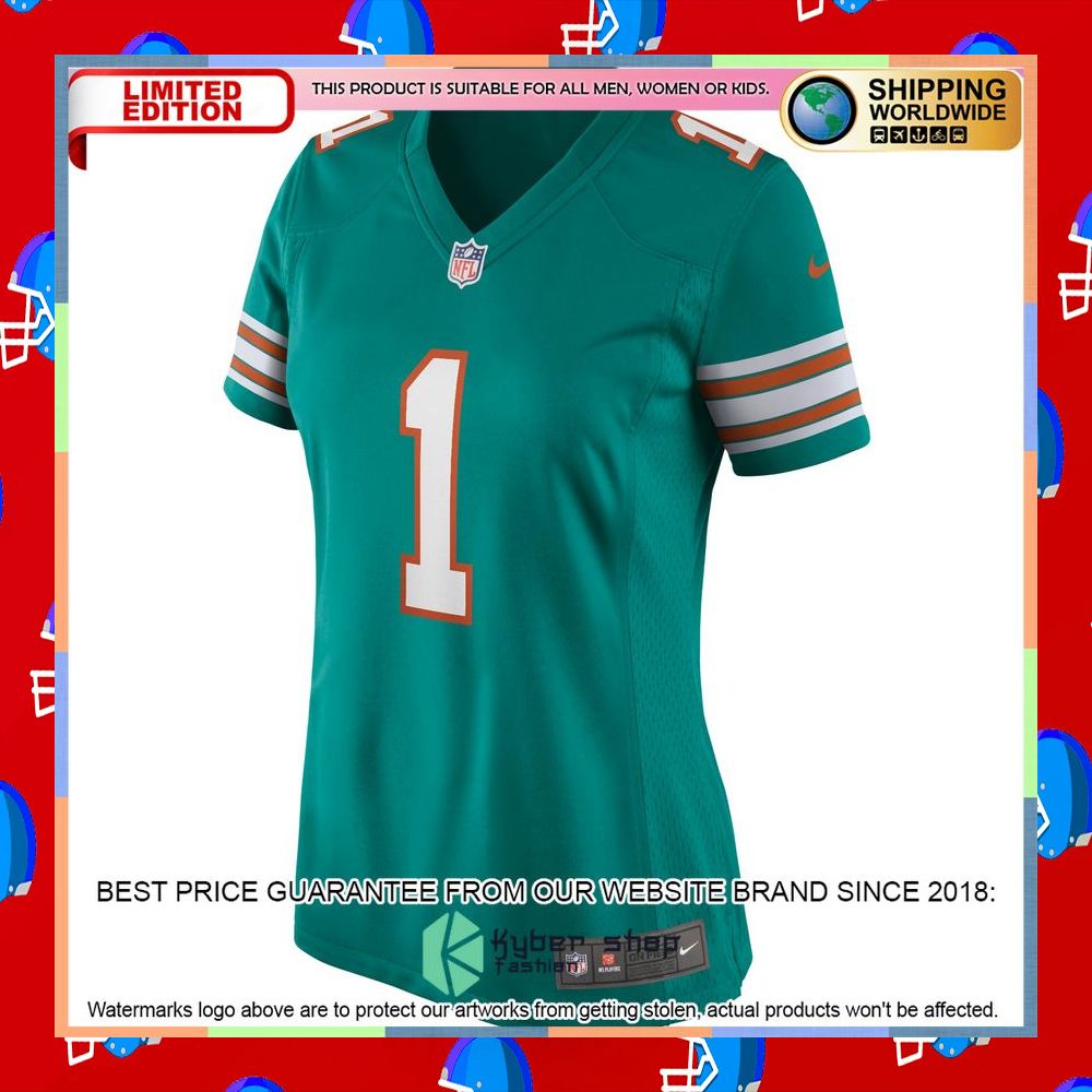 Tua Tagovailoa Miami Dolphins Women's Alternate Aqua Football Jersey 6 Tua Tagovailoa Miami Dolphins Women's Alternate Aqua Football Jersey word3