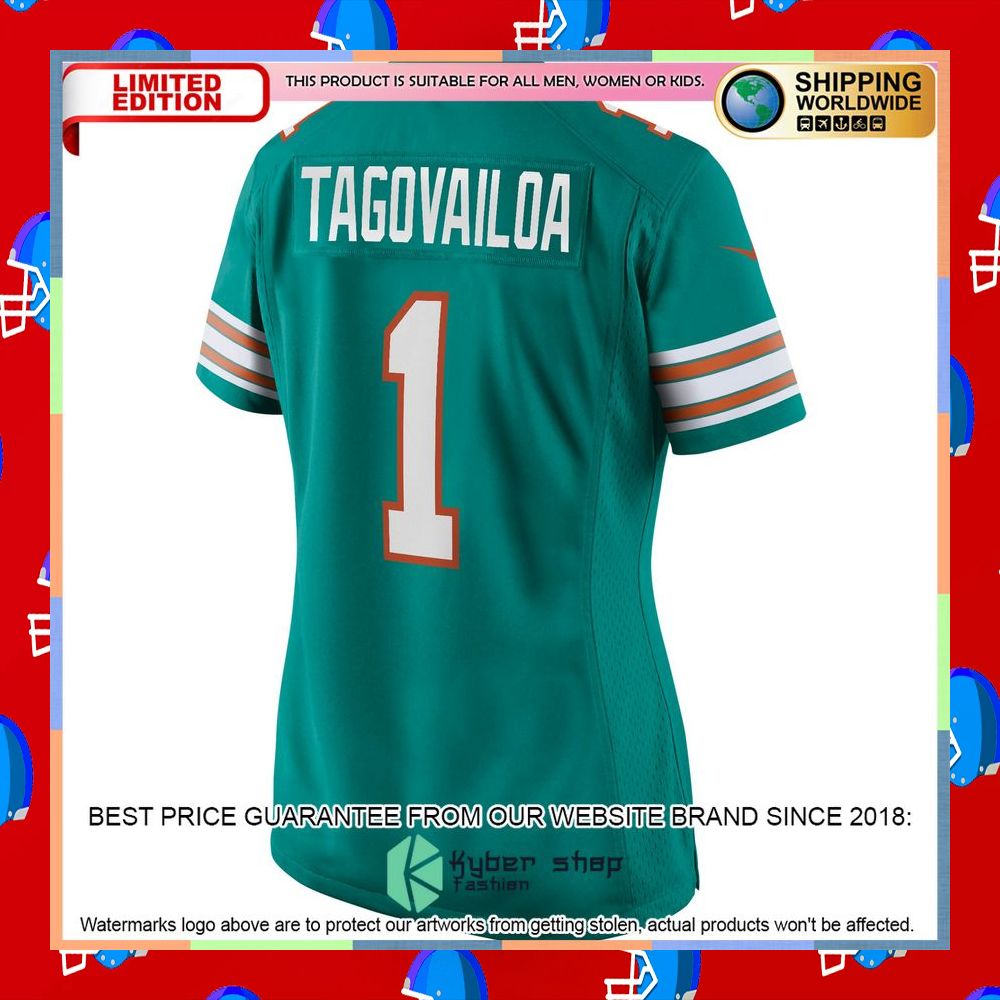 Tua Tagovailoa Miami Dolphins Women's Alternate Aqua Football Jersey 7 Tua Tagovailoa Miami Dolphins Women's Alternate Aqua Football Jersey word3