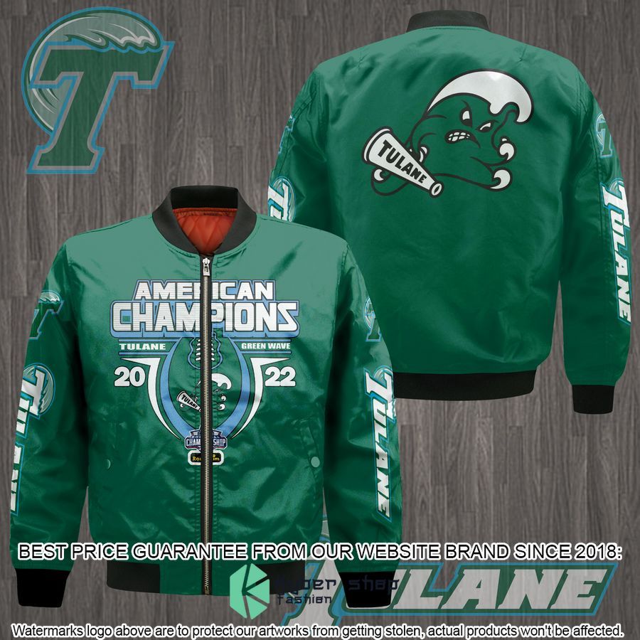 Tulane Green Wave AAC Champions Green Bomber Jacket word3