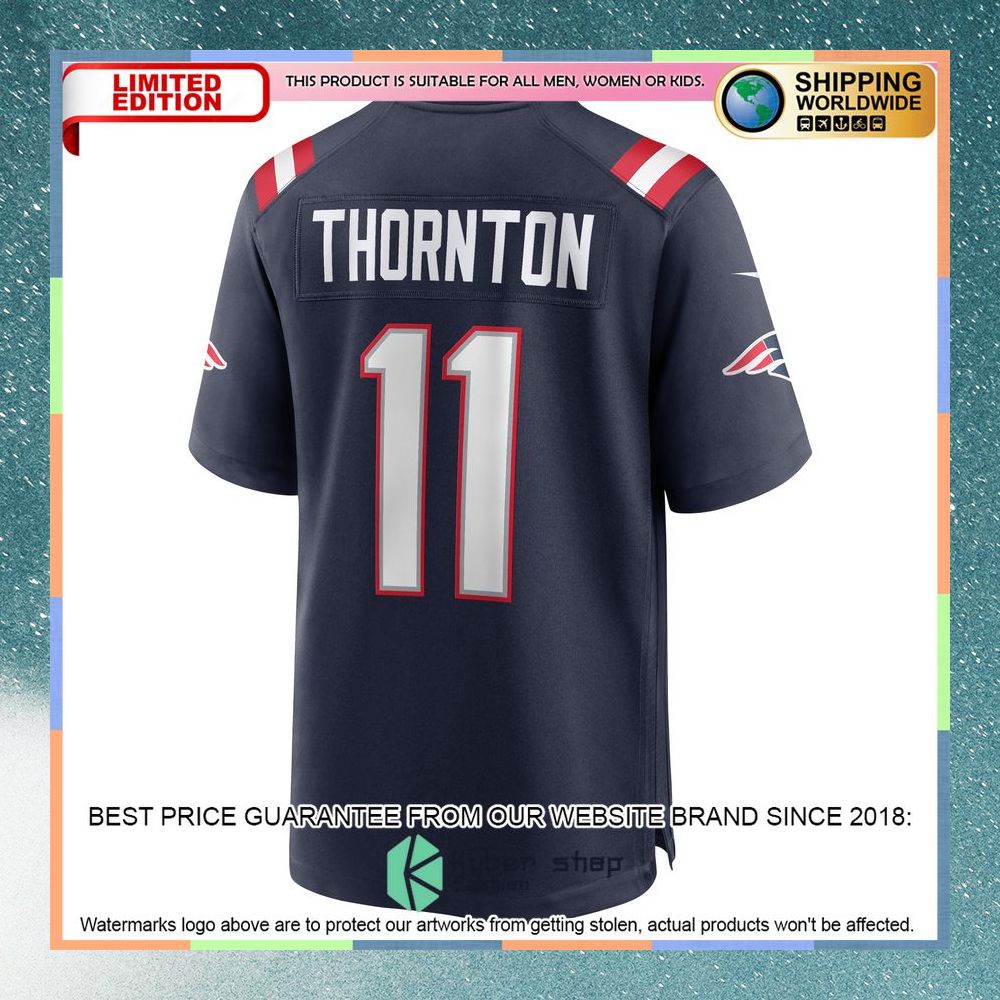 Tyquan Thornton New England Patriots Navy Football Jersey 7 Tyquan Thornton New England Patriots Navy Football Jersey word1