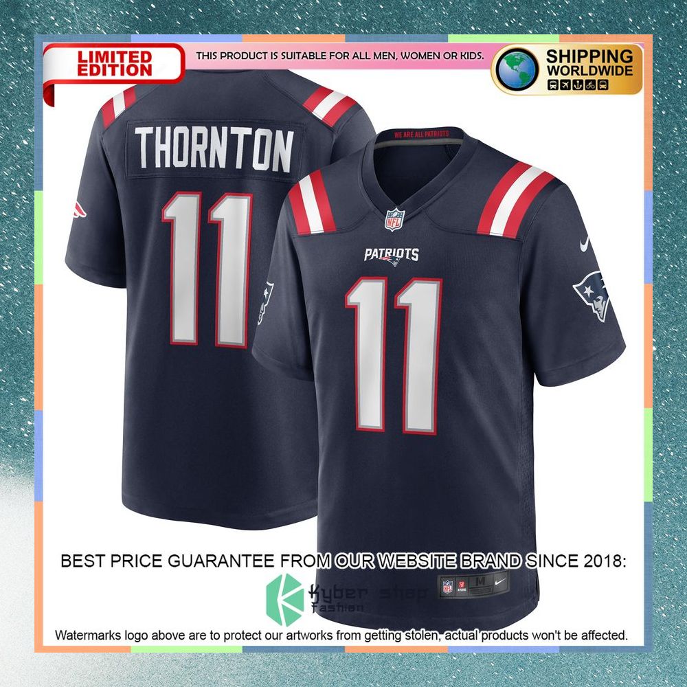 Tyquan Thornton New England Patriots Navy Football Jersey 8 Tyquan Thornton New England Patriots Navy Football Jersey word1