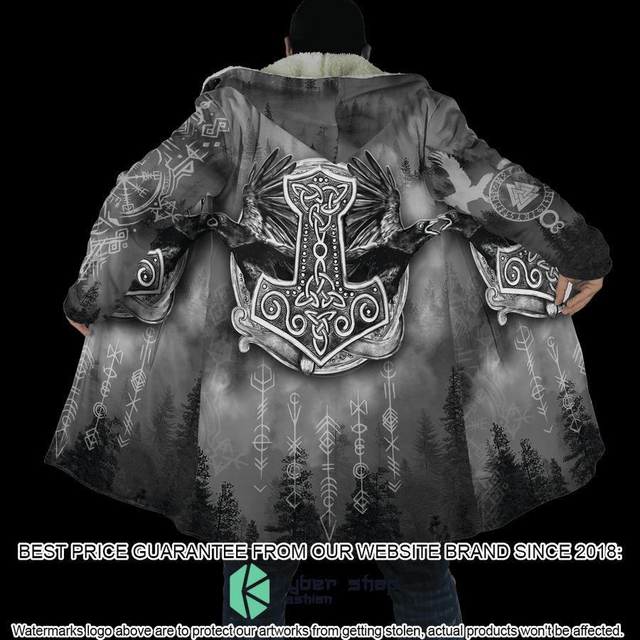 Viking Hammer Mjolnir Raven Forest Hooded Cloak