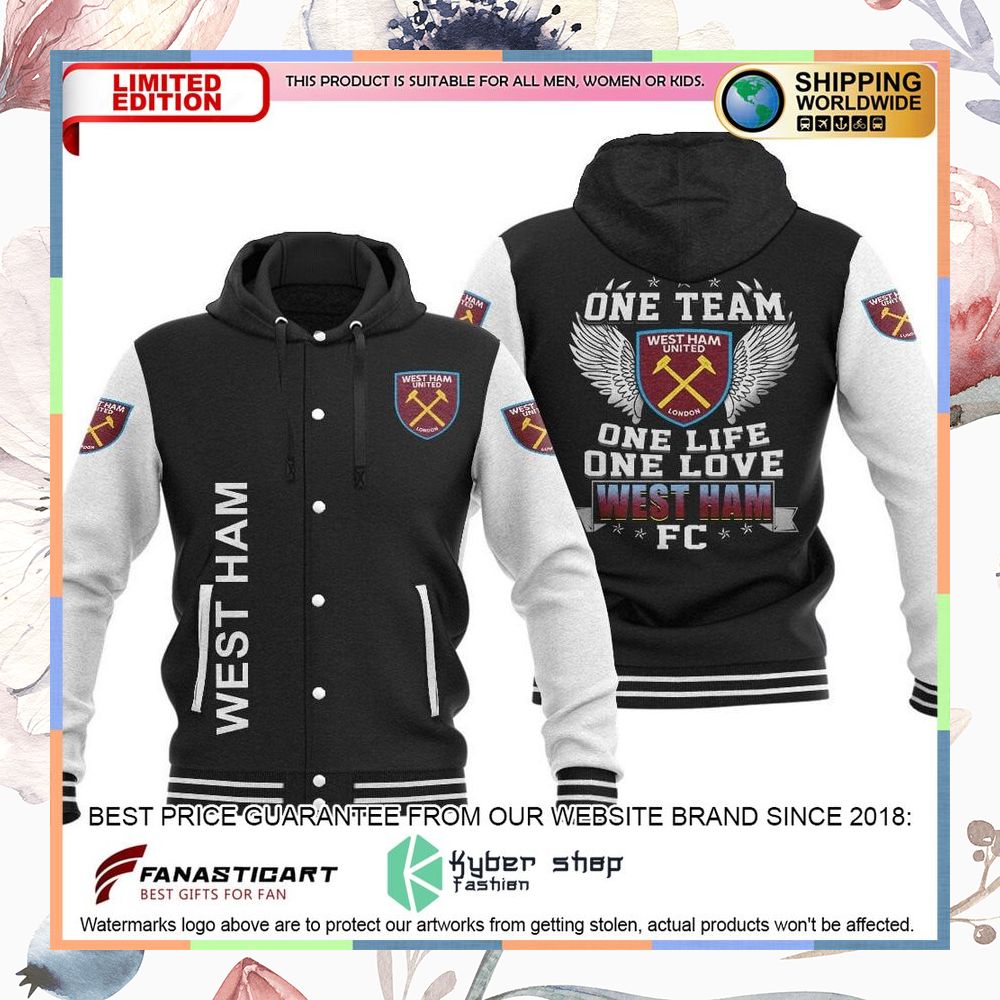 West Ham United One Team One Life One Love Baseball Hoodie Jacket 8 West Ham United One Team One Life One Love Baseball Hoodie Jacket word3
