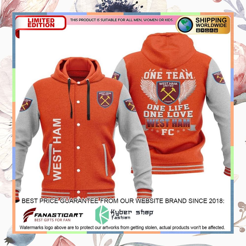 West Ham United One Team One Life One Love Baseball Hoodie Jacket 12 West Ham United One Team One Life One Love Baseball Hoodie Jacket word3