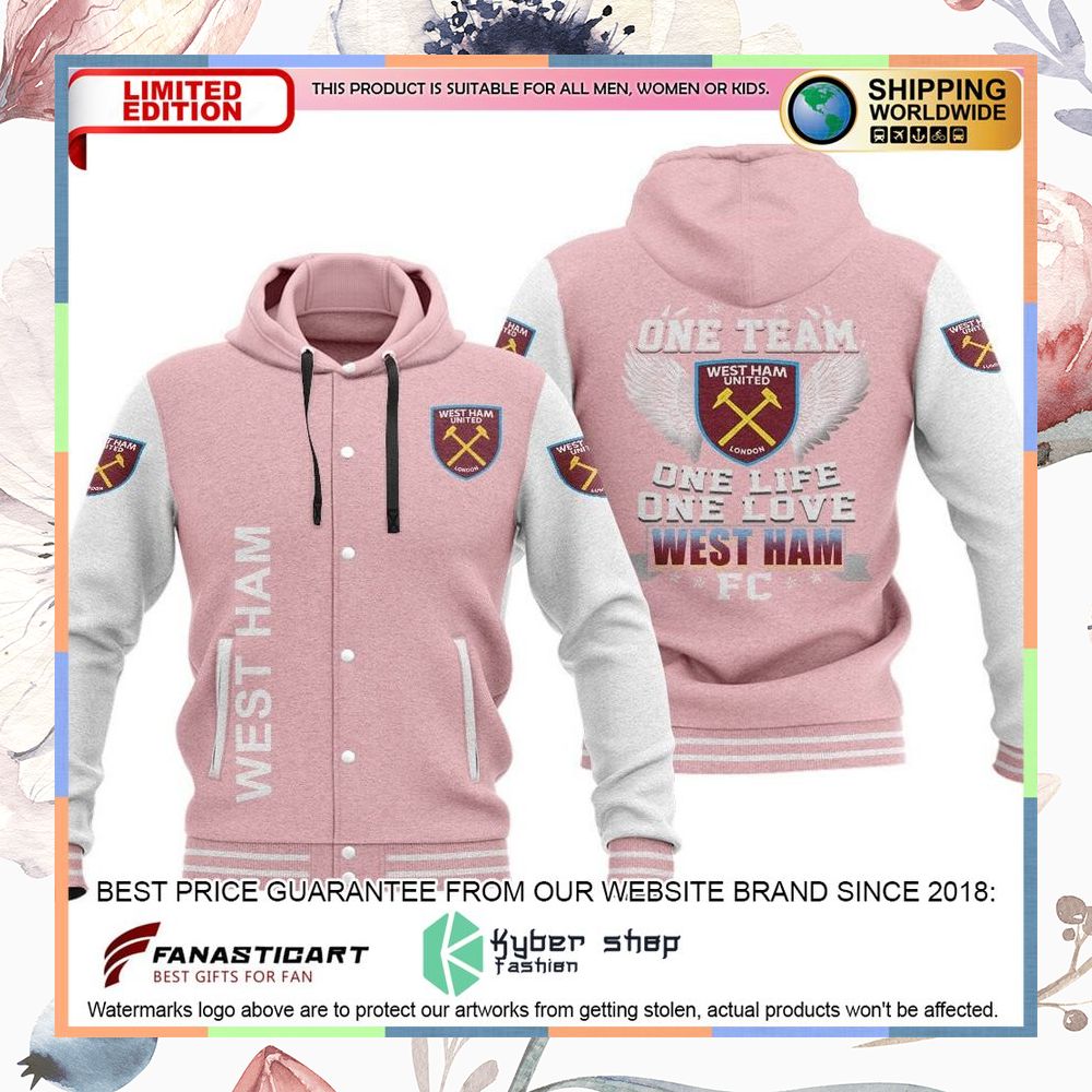 West Ham United One Team One Life One Love Baseball Hoodie Jacket 13 West Ham United One Team One Life One Love Baseball Hoodie Jacket word3