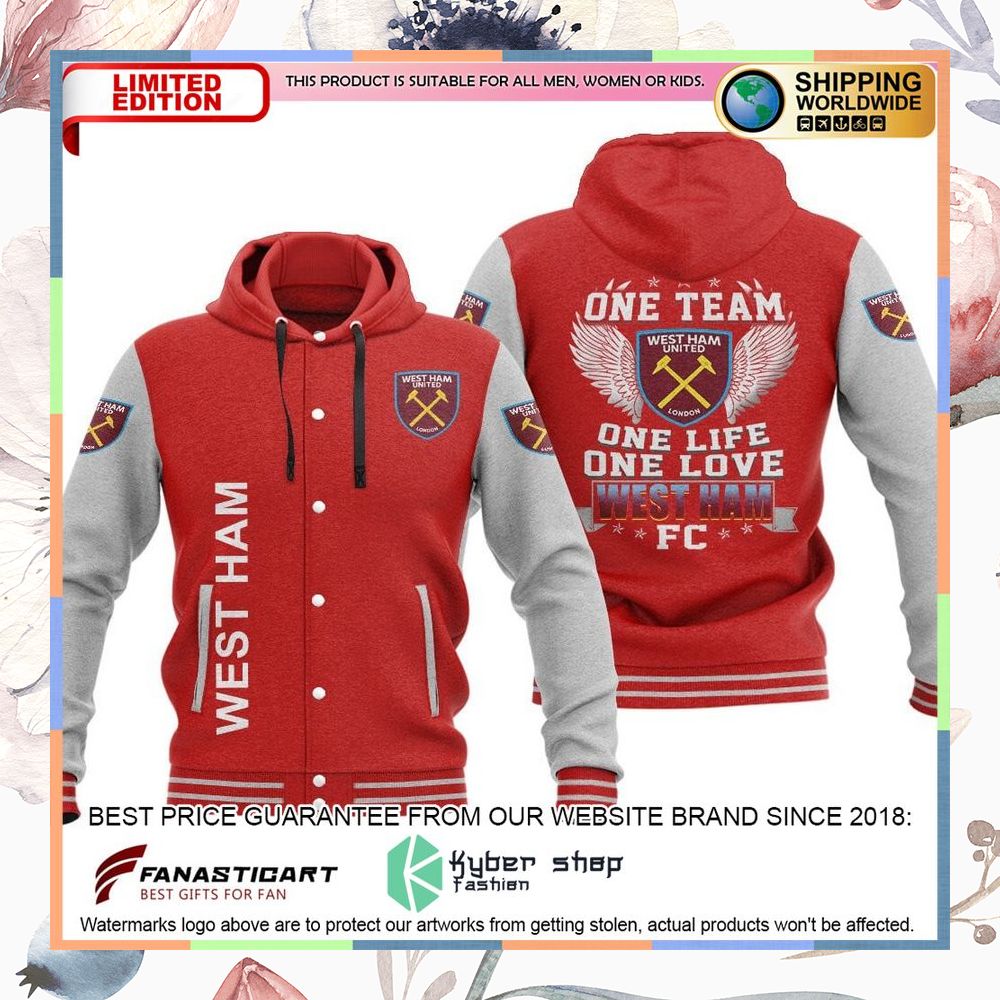 West Ham United One Team One Life One Love Baseball Hoodie Jacket 14 West Ham United One Team One Life One Love Baseball Hoodie Jacket word3