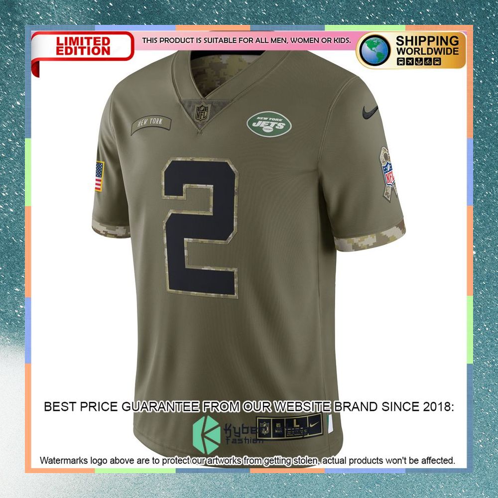 Zach Wilson New York Jets 2022 Salute To Service Olive Football Jersey 6 Zach Wilson New York Jets 2022 Salute To Service Olive Football Jersey word2