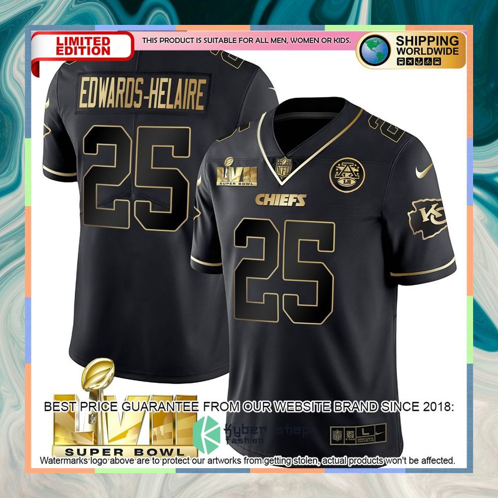 Black Gold SUPER BOWL LVII Edwards-Helaire 25 Football Jersey 3 black gold super bowl lvii edwards helaire 25 football jersey 1 481