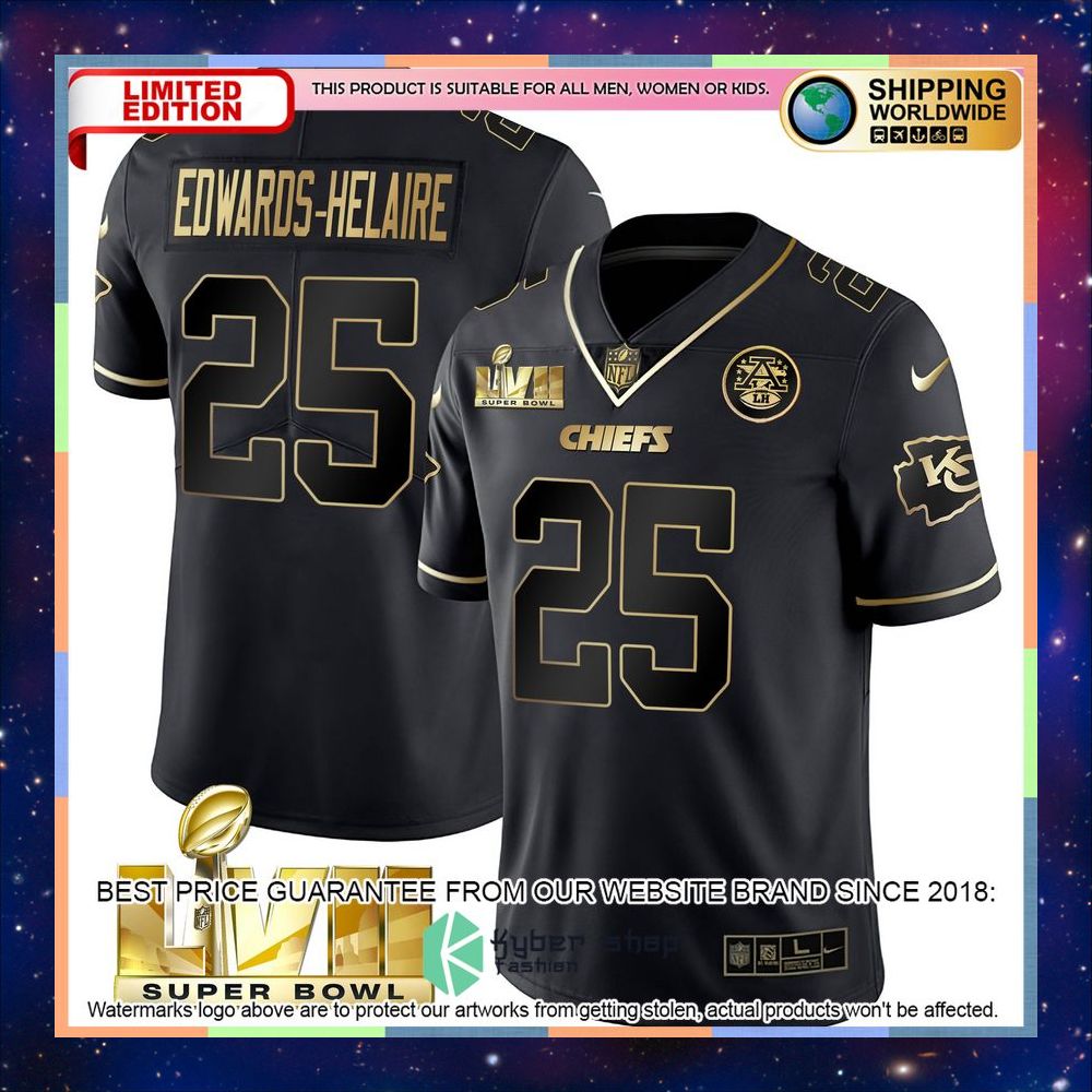 Black Gold SUPER BOWL LVII Edwards-Helaire 25 Football Jersey 5 black gold super bowl lvii edwards helaire 25 football jersey 1 679