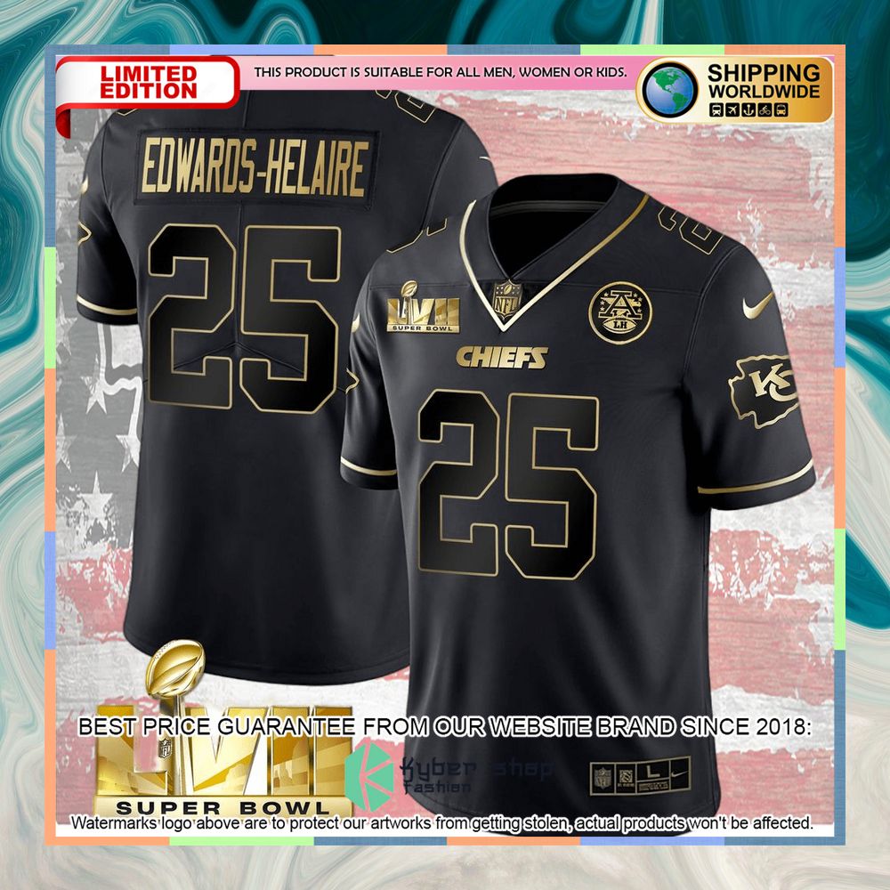 Black Gold SUPER BOWL LVII Edwards-Helaire 25 Football Jersey 4 black gold super bowl lvii edwards helaire 25 football jersey 2 680