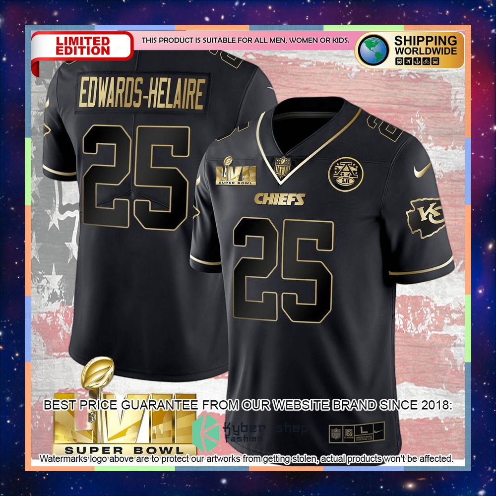 Black Gold SUPER BOWL LVII Edwards-Helaire 25 Football Jersey 6 black gold super bowl lvii edwards helaire 25 football jersey 2 735