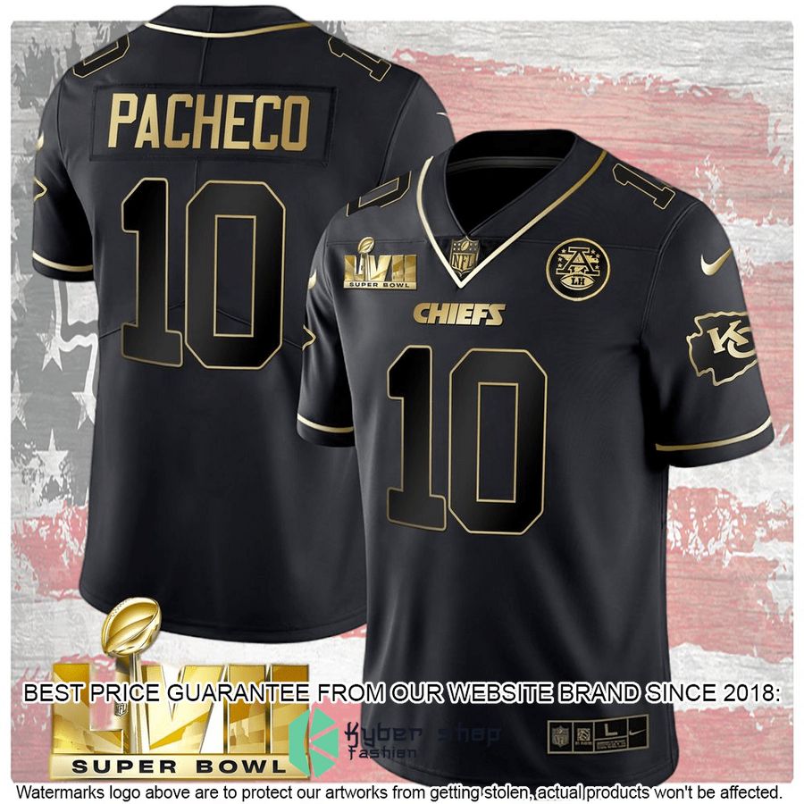 black gold super bowl lvii isiah pacheco 10 football jersey 2 214