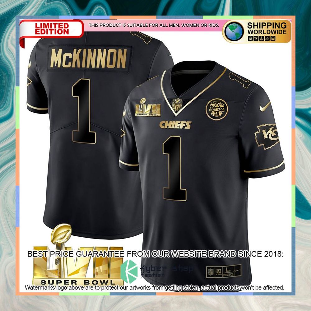 Black Gold SUPER BOWL LVII Jerick McKinnon 1 Football Jersey 3 black gold super bowl lvii jerick mckinnon 1 football jersey 1 673