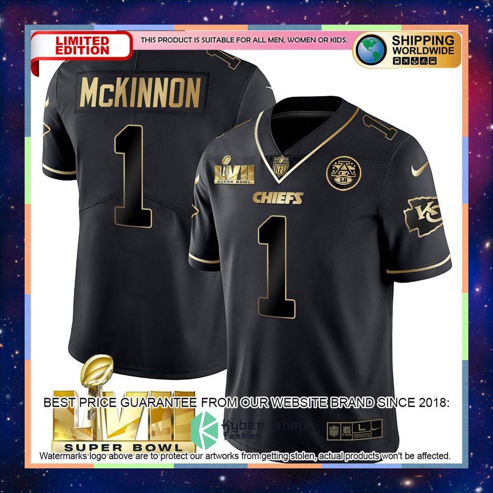 Black Gold SUPER BOWL LVII Jerick McKinnon 1 Football Jersey 5 black gold super bowl lvii jerick mckinnon 1 football jersey 1 854