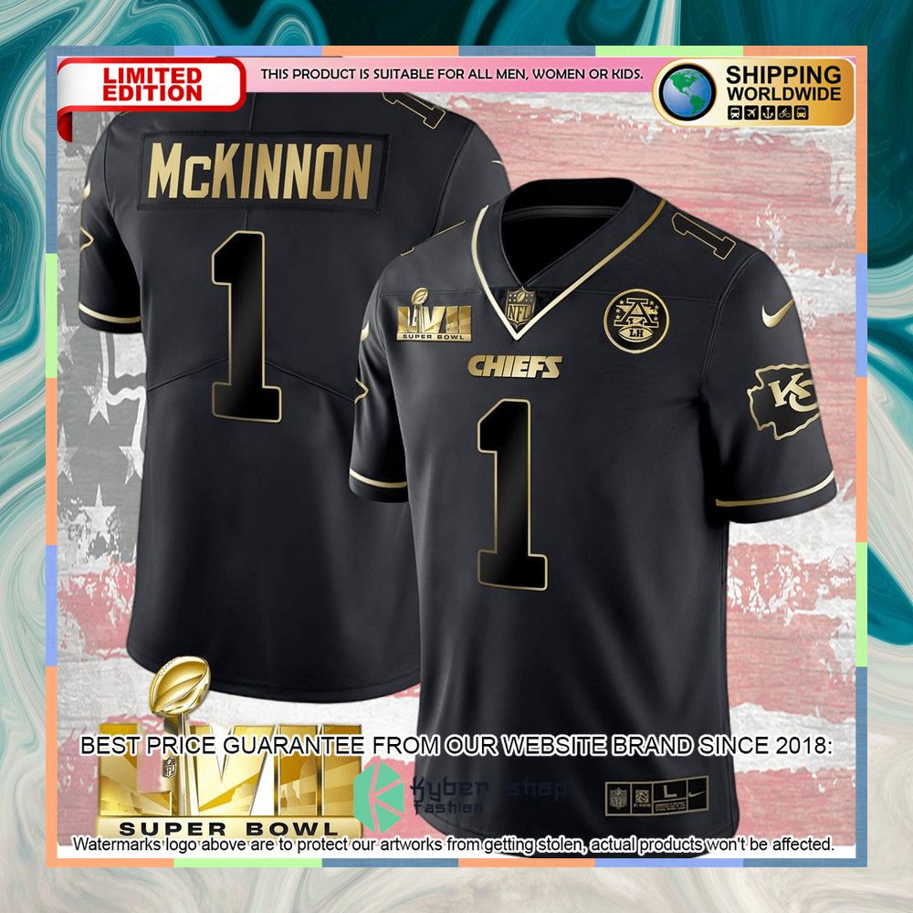 Black Gold SUPER BOWL LVII Jerick McKinnon 1 Football Jersey 4 black gold super bowl lvii jerick mckinnon 1 football jersey 2 335