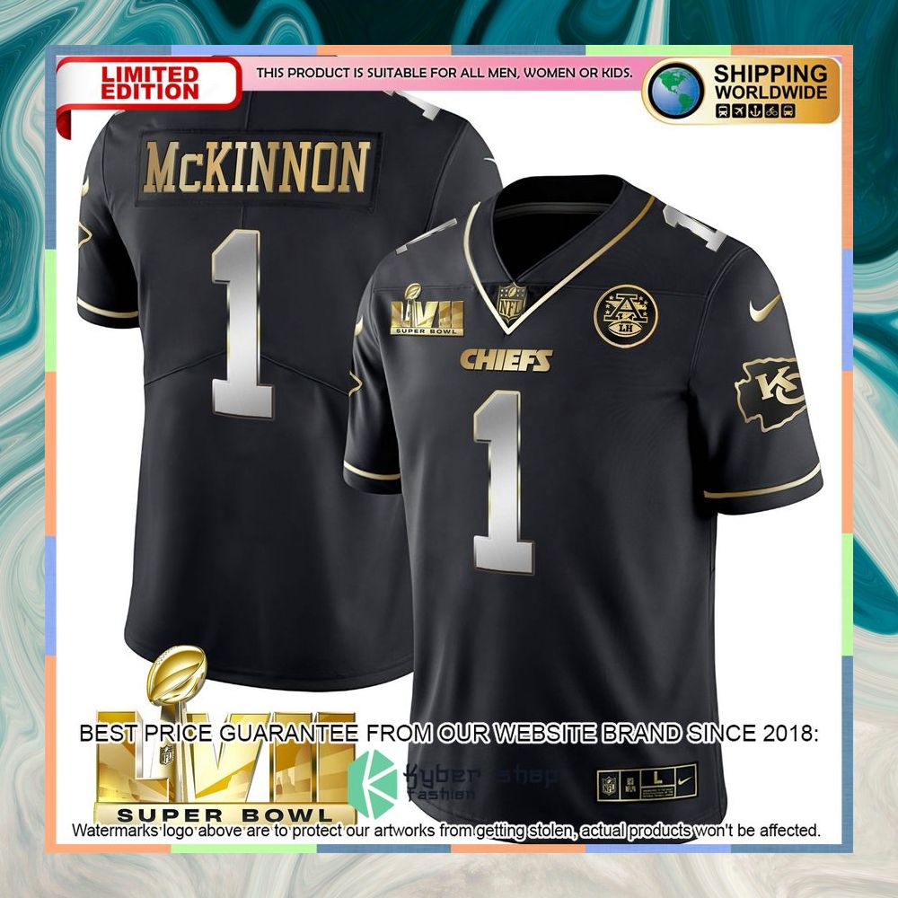 Black Limited SUPER BOWL LVII Jerick McKinnon 1 Football Jersey 3 black limited super bowl lvii jerick mckinnon 1 football jersey 1 374