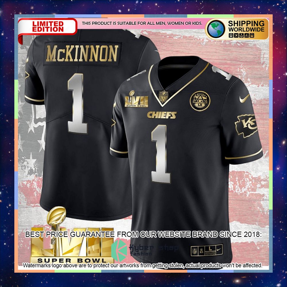 Black Limited SUPER BOWL LVII Jerick McKinnon 1 Football Jersey 6 black limited super bowl lvii jerick mckinnon 1 football jersey 2 799