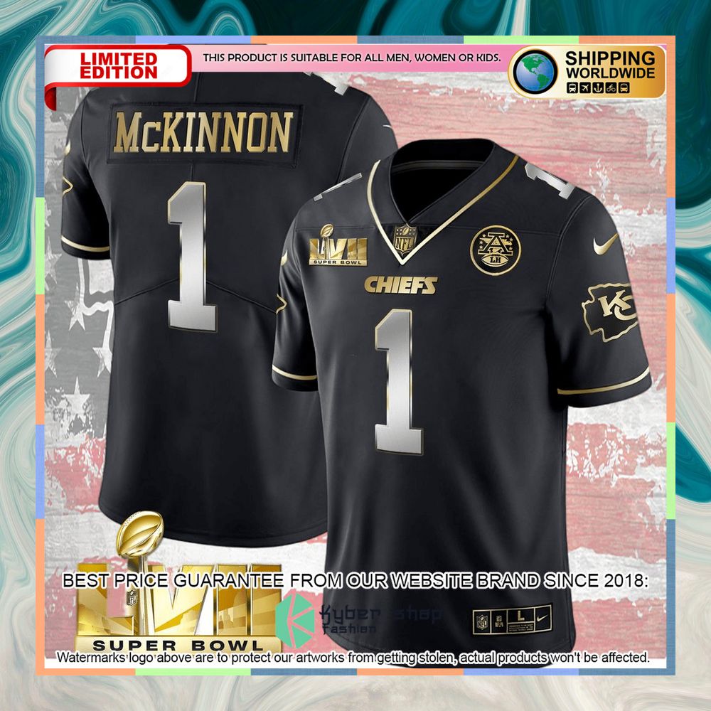 Black Limited SUPER BOWL LVII Jerick McKinnon 1 Football Jersey 4 black limited super bowl lvii jerick mckinnon 1 football jersey 2 971