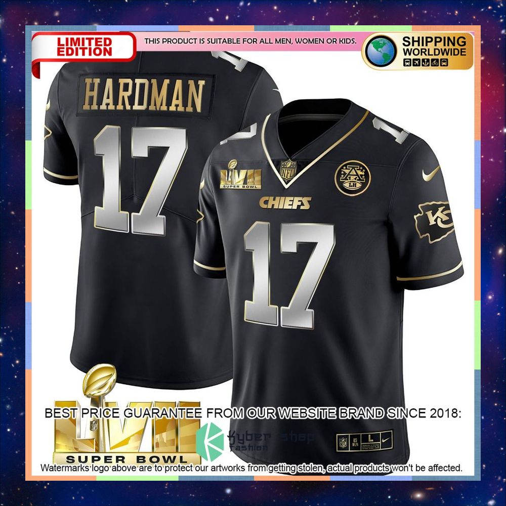 Black Limited SUPER BOWL LVII Mecole Hardman 17 Football Jersey 5 black limited super bowl lvii mecole hardman 17 football jersey 1 61