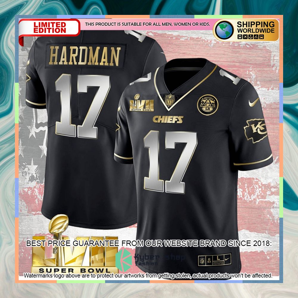 Black Limited SUPER BOWL LVII Mecole Hardman 17 Football Jersey 4 black limited super bowl lvii mecole hardman 17 football jersey 2 938