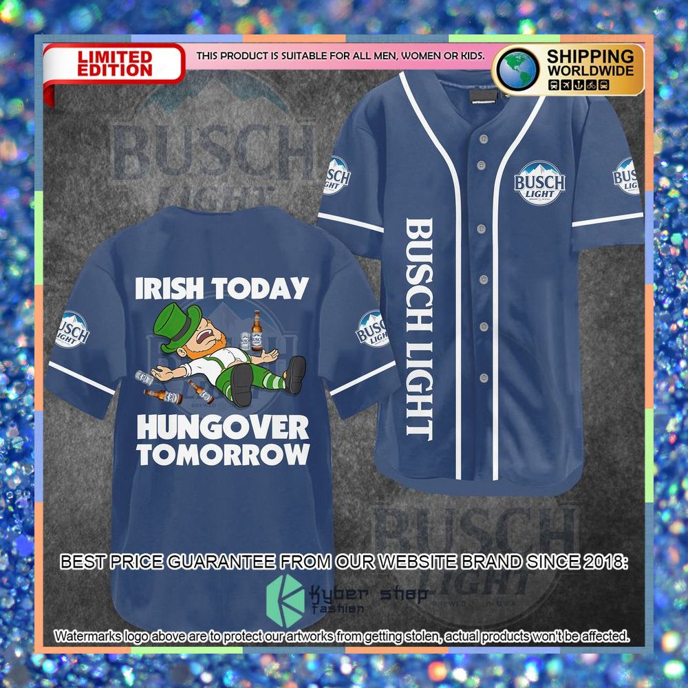 busch light hungover st patricks day baseball jersey 1 716