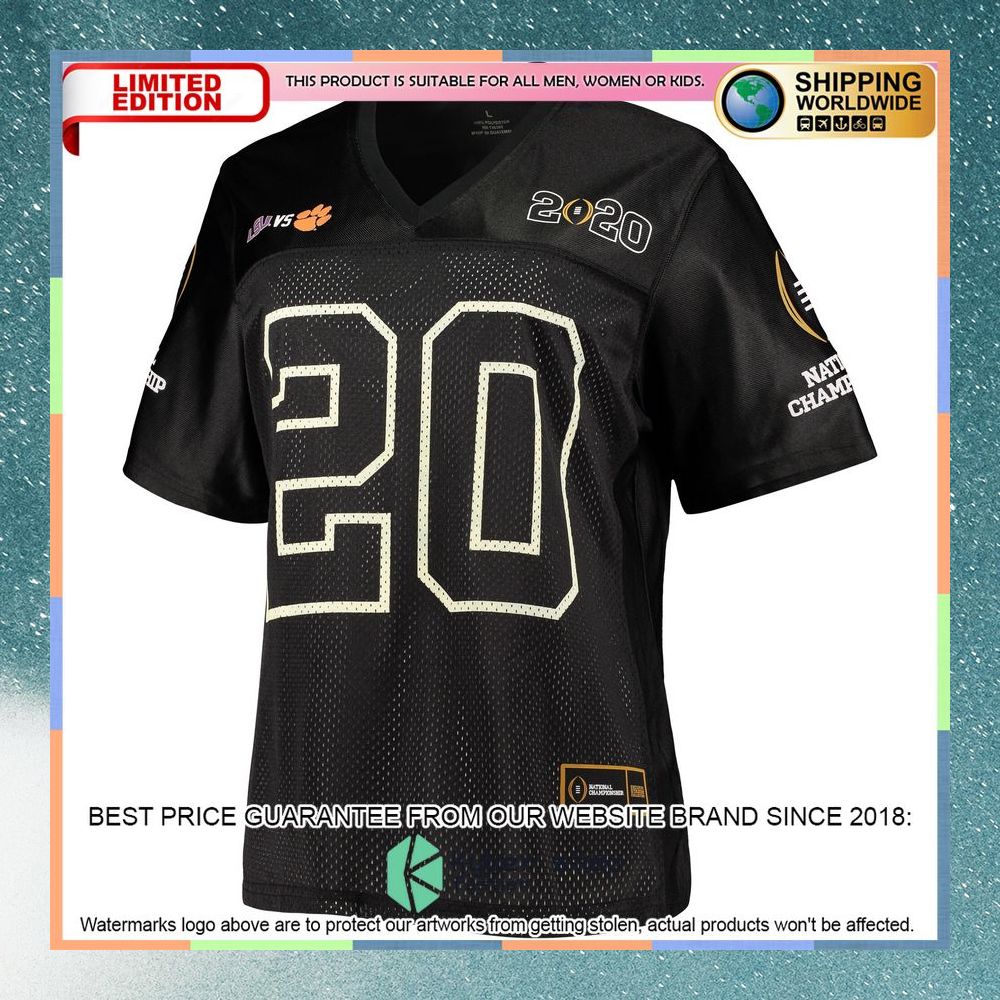 Clemson Tigers vs LSU Tigers Fanatics Branded Women's 2020 College Football Playoff National Championship Matchup Black Football Jersey 6 Clemson Tigers vs LSU Tigers Fanatics Branded Women's 2020 College Football Playoff National Championship Matchup Black Football Jersey word2