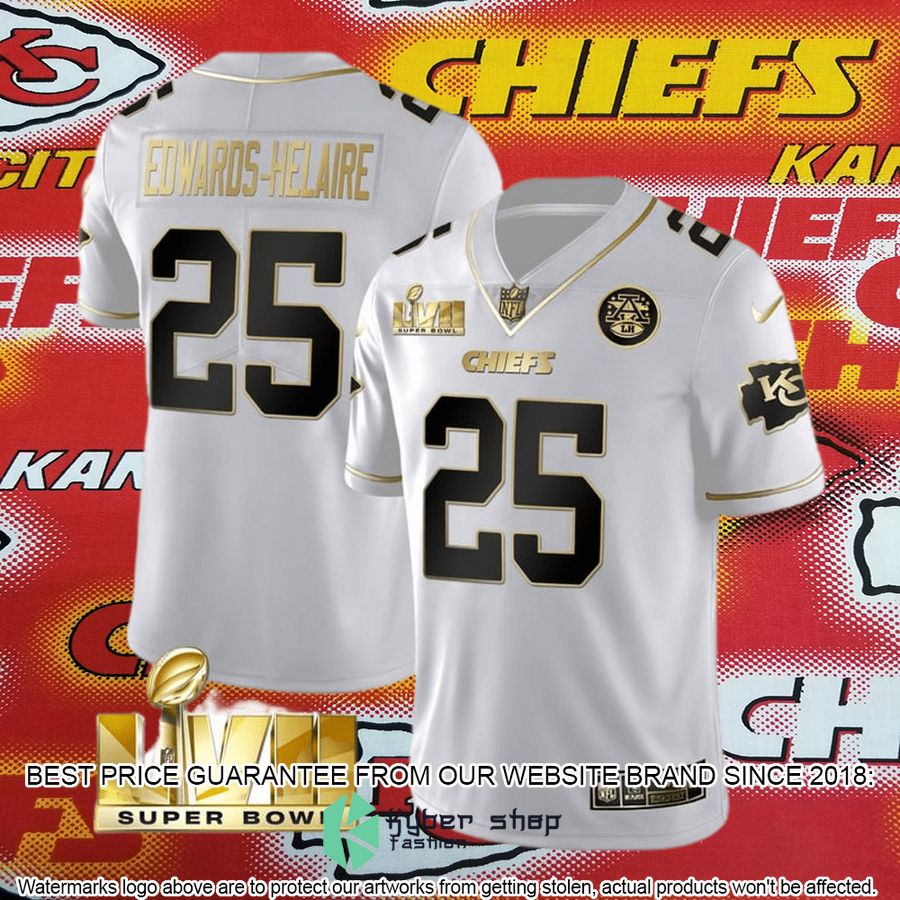 clyde edwards helaire 25 super bowl lvii kansas city chiefs white gold football jersey 2 800