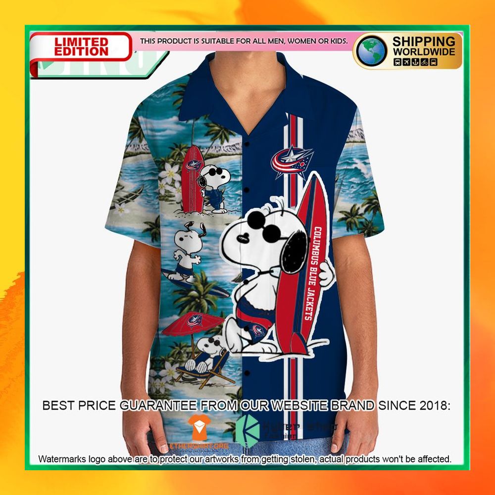 Columbus Blue Jackets Snoopy Hawaiian Shirt and Shorts 5 columbus blue jackets snoopy hawaiian shirt and shorts 2 895