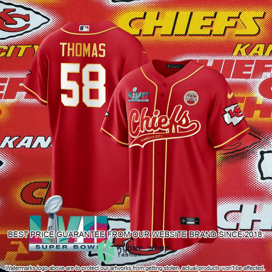 derrick thomas 58 kansas city chiefs super bowl lvii baseball jersey 2 92