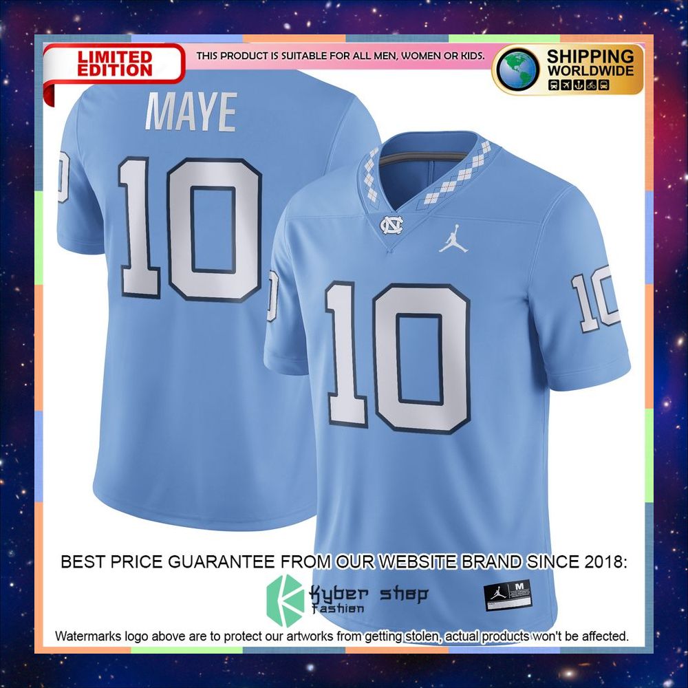 Drake Maye North Carolina Tar Heels Jordan Brand NIL Carolina Blue Football Jersey 8 Drake Maye North Carolina Tar Heels Jordan Brand NIL Carolina Blue Football Jersey word2