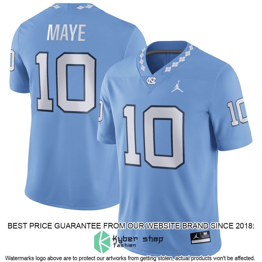 Drake Maye North Carolina Tar Heels Jordan Brand NIL Carolina Blue Football Jersey 4 Drake Maye North Carolina Tar Heels Jordan Brand NIL Carolina Blue Football Jersey word2