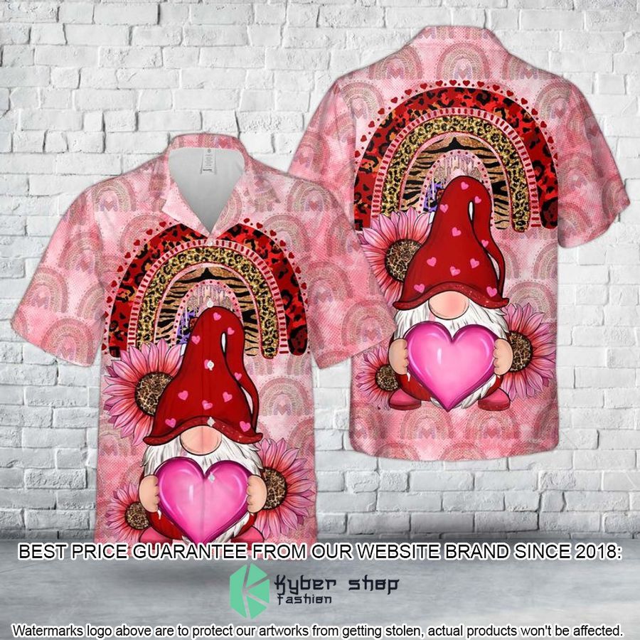 Happy Valentine's Day Gnome And Rainbow With Heart Hawaiian Shirt