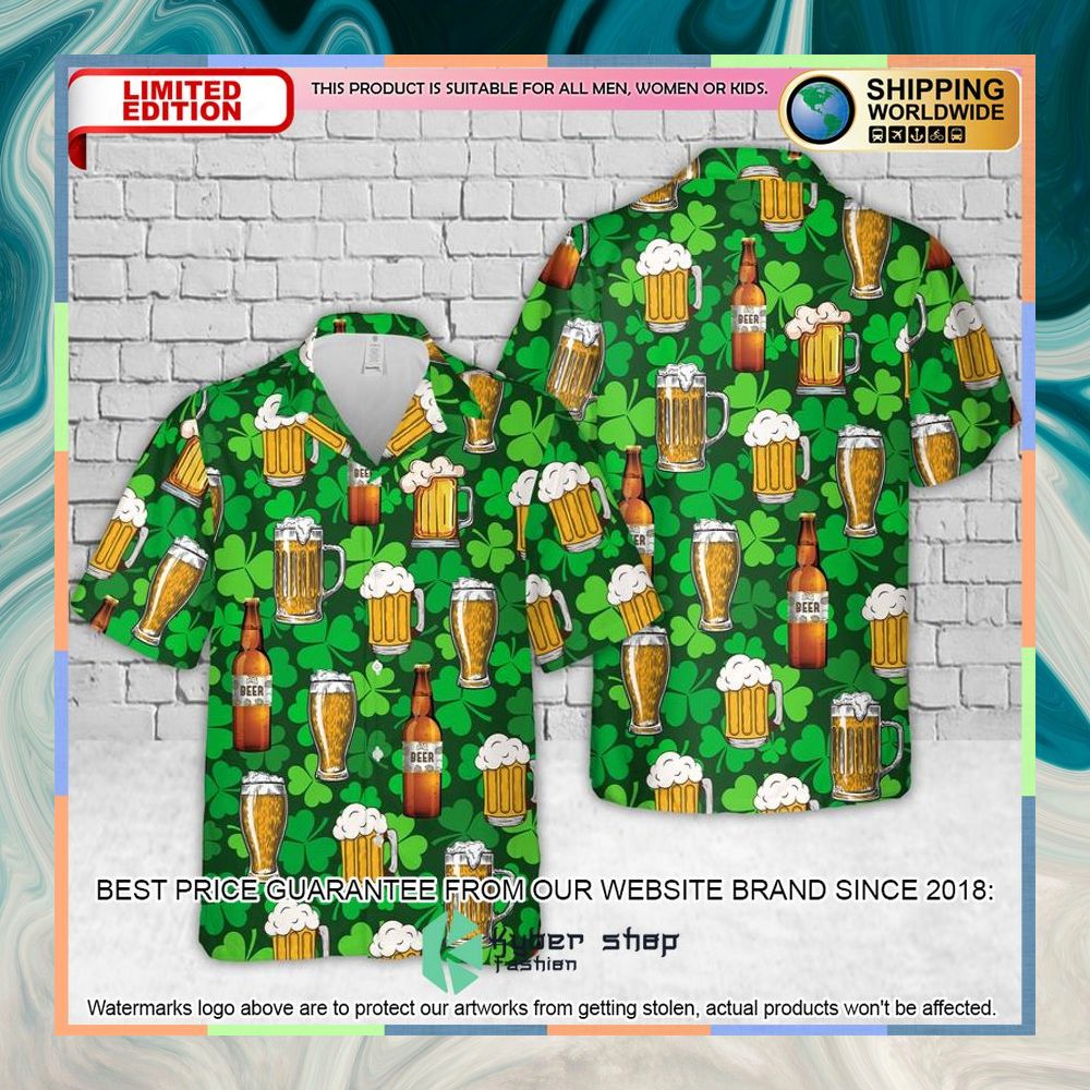 Irish St Patrick's Day Beer Clover pattern Hawaiian Shirt 3 Irish St Patrick's Day Beer Clover pattern Hawaiian Shirt word3
