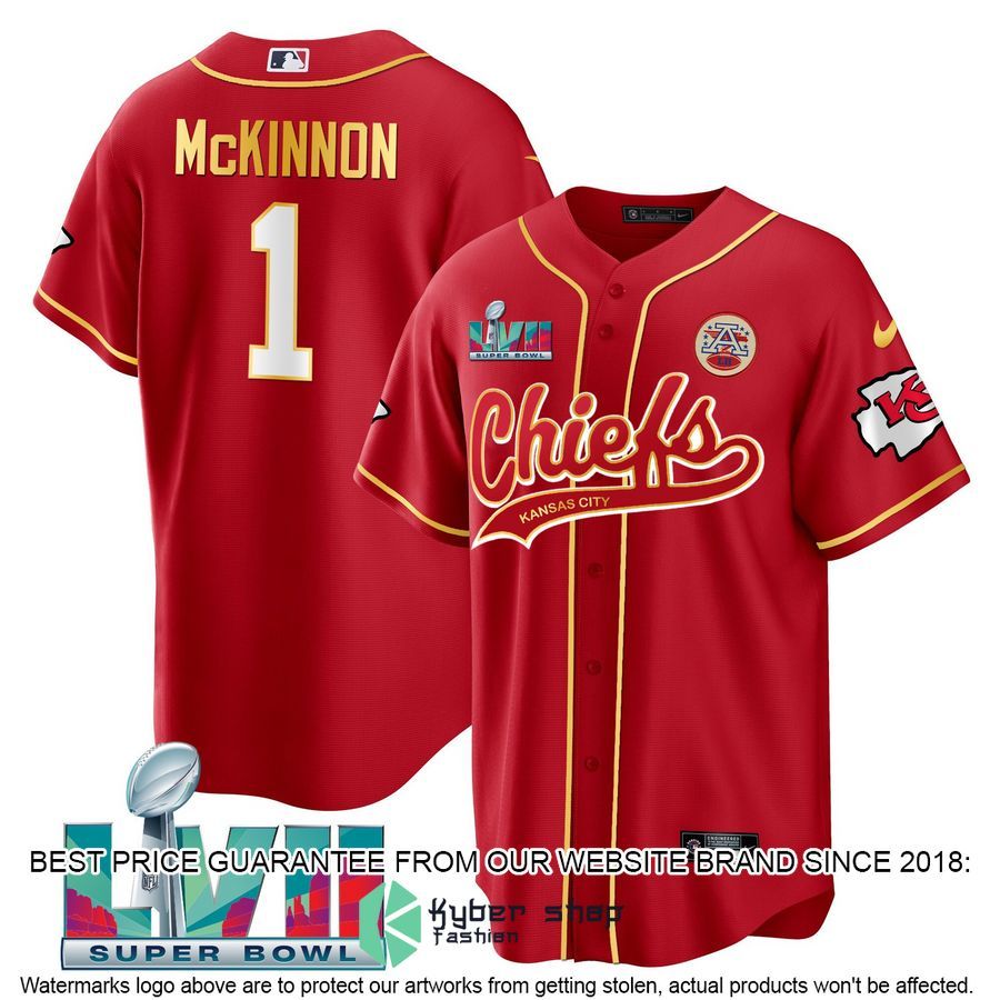 jerick mckinnon 1 kansas city chiefs super bowl lvii baseball jersey 1 247