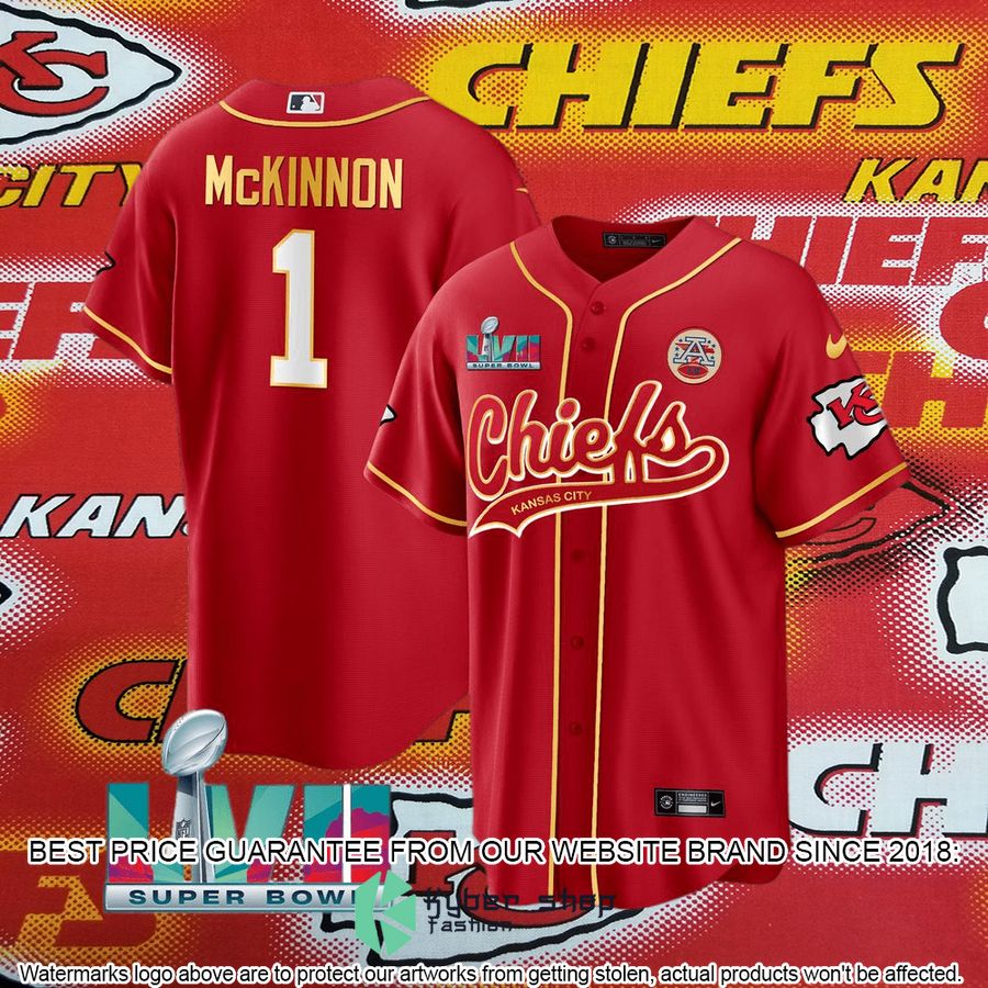 jerick mckinnon 1 kansas city chiefs super bowl lvii baseball jersey 2 676
