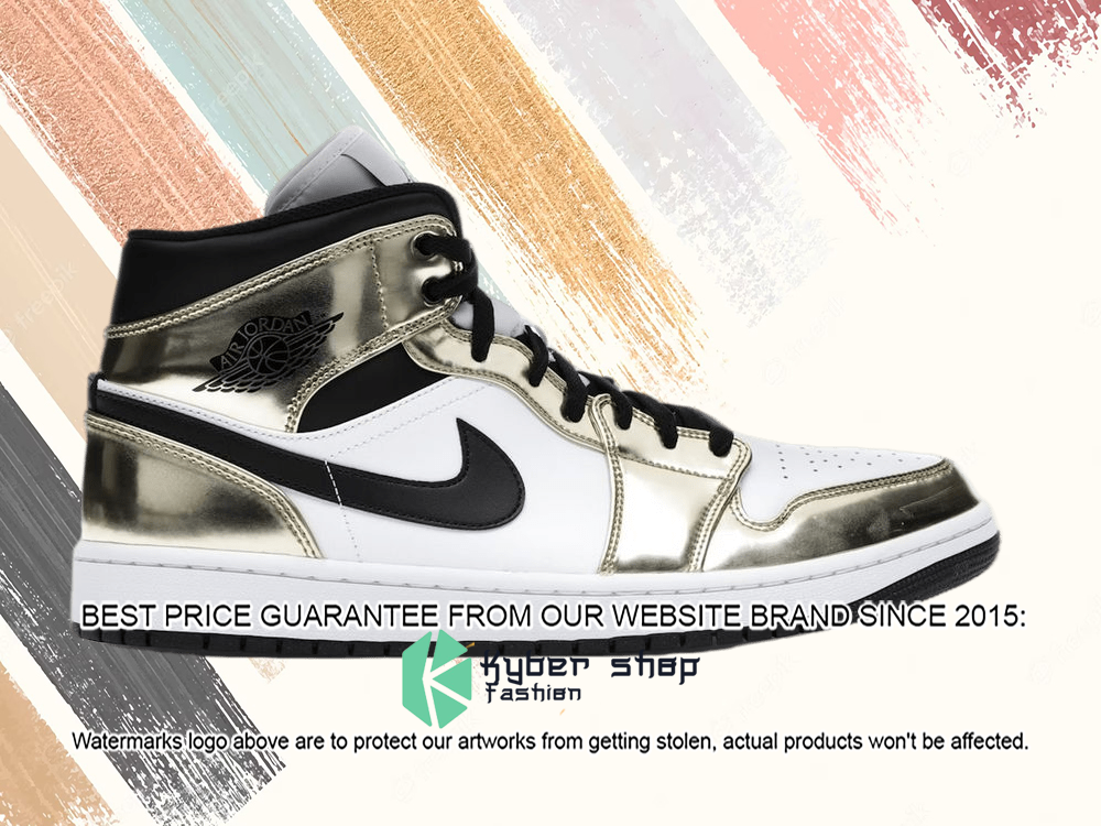 Jordan 1 Mid Metallic Gold Black White word1